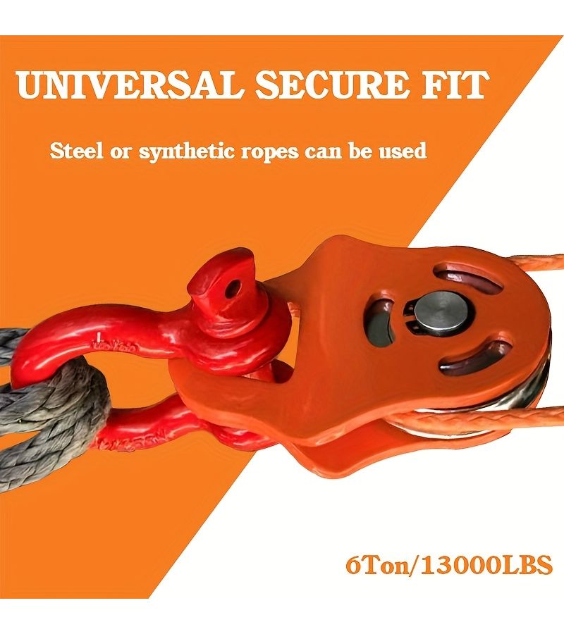 Heavy Duty 6 Ton Winch Pulley Block Red For Trucks Tractors Atvs Utvs Steel Synthetic Rope Towing - Image 4