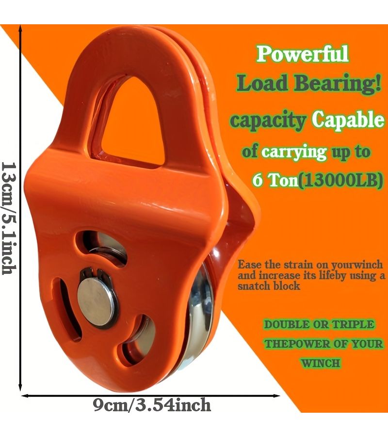 Heavy Duty 6 Ton Winch Pulley Block Red For Trucks Tractors Atvs Utvs Steel Synthetic Rope Towing - Image 3