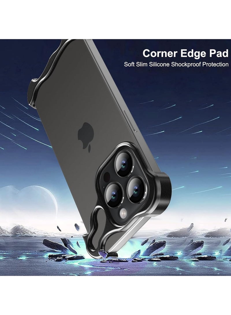 URBBKING For iPhone 15 Pro Shaped True Frameless Metal Corner Pad Phone Case Drop Proproof 15pro Case Black - Image 2