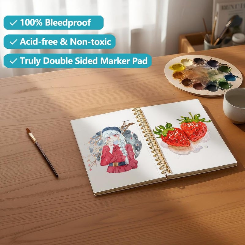Hapikalor 5.5"x8.5"Watercolor Small Sketchbook for Kids, 30 Sheets (60 Pages) Spiral Bound, Water Color Paper, 140lb/300gsm Watercolor Paper, Watercolor Notebook, Watercolor Journal, Sketch Pad, Teal - Image 4