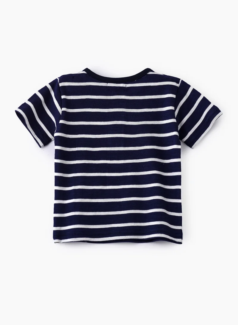 JAM Boys' Navy Blue Striped Truck Print Cotton T-Shirt