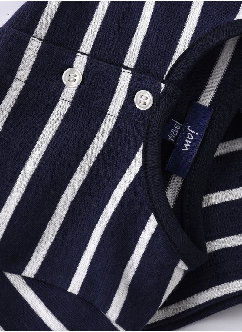 JAM - Boys' Navy Blue Striped Truck Print Cotton T-Shirt - Image 1