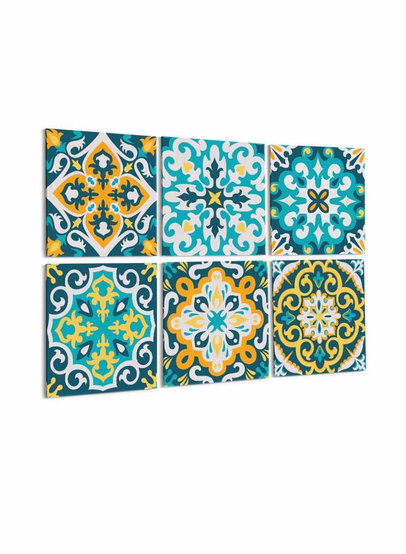 لوحة طقم من ٦ لوحات كانفاس مربع على إطار خشبي، تصميم اشكال مزخرفة ، للمنزل، غرفة المعيشة، المكتب، الديكور - Image 1