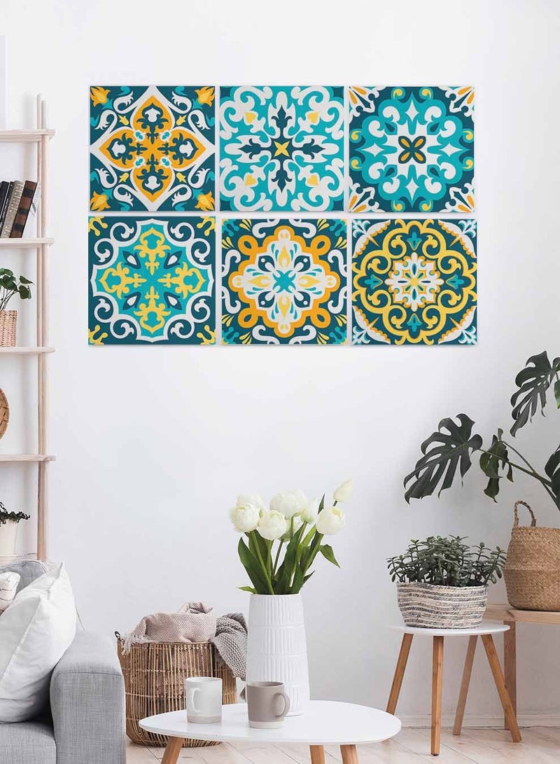 لوحة طقم من ٦ لوحات كانفاس مربع على إطار خشبي، تصميم اشكال مزخرفة ، للمنزل، غرفة المعيشة، المكتب، الديكور - Image 2