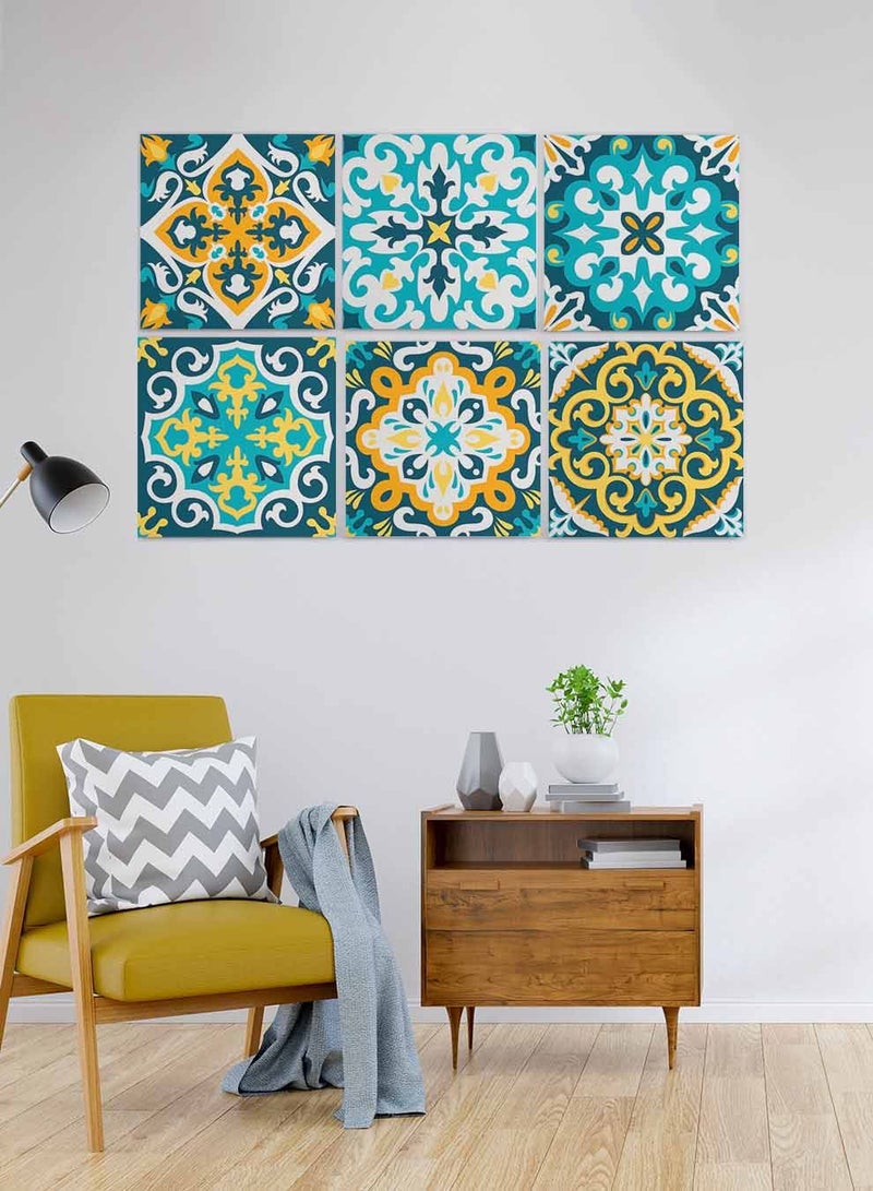 لوحة طقم من ٦ لوحات كانفاس مربع على إطار خشبي، تصميم اشكال مزخرفة ، للمنزل، غرفة المعيشة، المكتب، الديكور - Image 4