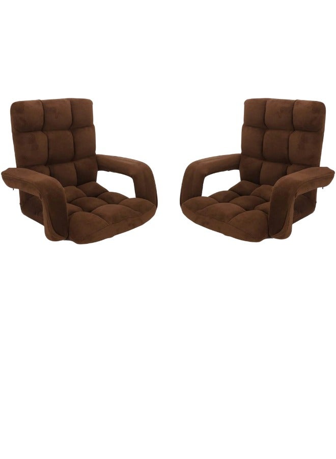 سمارت هوم طقم كراسي أرضية فاخرة يتكون من كرسيان، قابل للطي مع مسند ذراع – كرسي استرخاء قماش مخمل ، مريح للاسترخاء والتخييم، دعامة ظهر مريحة، طي سهل للتخزين، مثالي لغرفة المعيشة والألعاب والرحلات، بحجم 60×54×54 سم، لون بني - Image 1