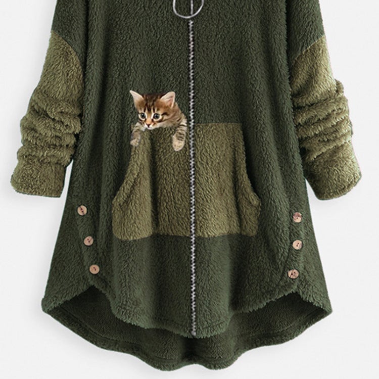Fashion Plush Hooded Sweatshirt Women Autumn Pink