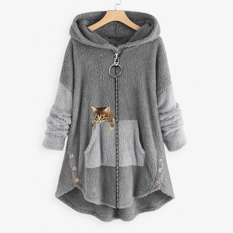 Fashion Plush Hooded Sweatshirt Women Autumn Pink