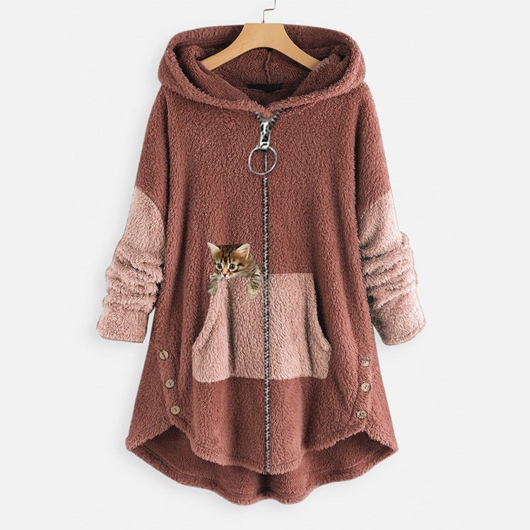 Fashion Plush Hooded Sweatshirt Women Autumn Pink