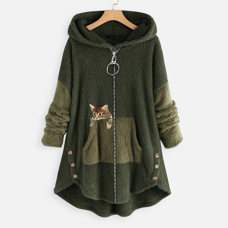 Fashion Plush Hooded Sweatshirt Women Autumn Pink