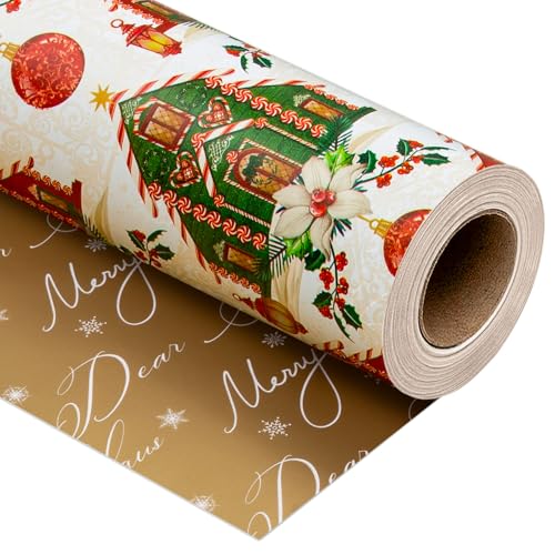 Yarcony Vintage Christmas Wrapping Paper Red ad Green Wrapping Paper Cute Gingerbread House Ornament Pattern Holiday Gift Wrap for Festive Gift Packaging Seasonal Supplies 17Inch x 33Feet - Image 2