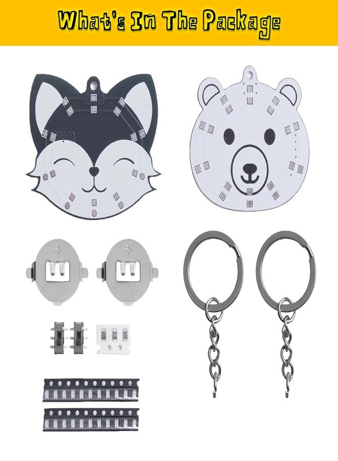 IS 2 PCS Soldering Learning Kit, ICSTATION Fox and Bear Keychain Soldering Project with SMD LED Flashing Lights Cute Christmas Present Soldering Practice Kit for Diyers Student Teaching and Learning - Image 2
