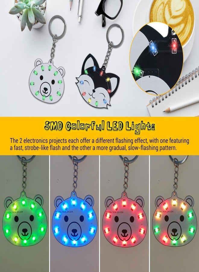 IS 2 PCS Soldering Learning Kit, ICSTATION Fox and Bear Keychain Soldering Project with SMD LED Flashing Lights Cute Christmas Present Soldering Practice Kit for Diyers Student Teaching and Learning - Image 4