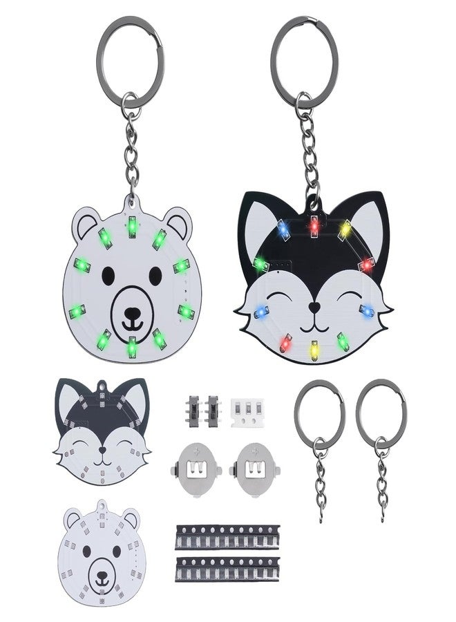 IS 2 PCS Soldering Learning Kit, ICSTATION Fox and Bear Keychain Soldering Project with SMD LED Flashing Lights Cute Christmas Present Soldering Practice Kit for Diyers Student Teaching and Learning - Image 1