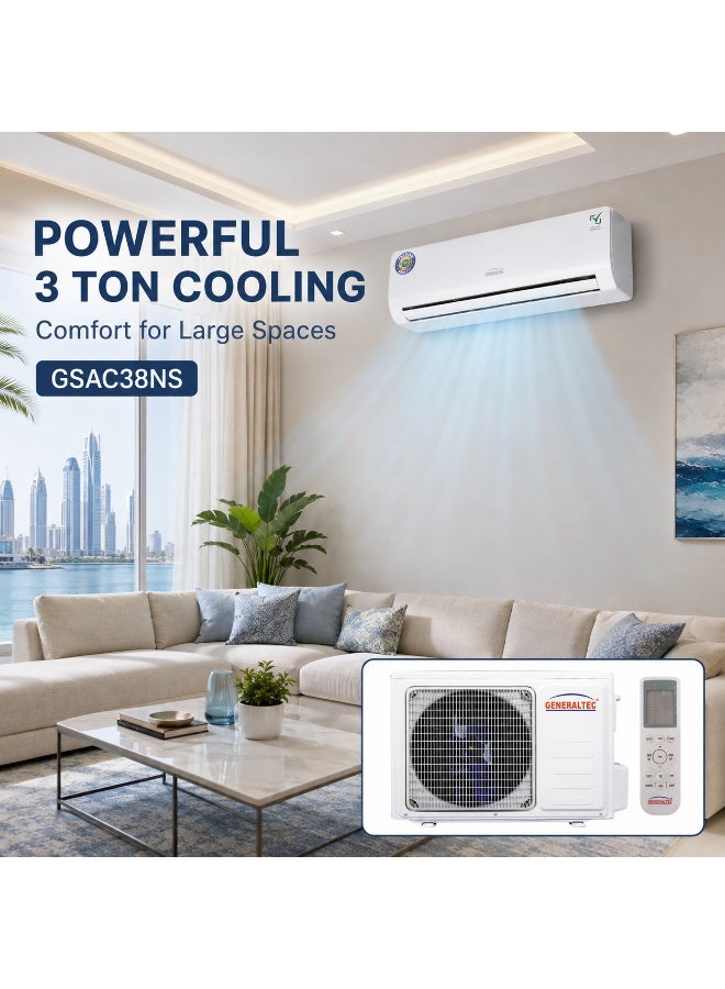GENERALTEC 3 Ton Split Air Conditioner, T3 Rotary Compressor, Cooling Only, Fast Cooling, 4 Way Swing, Golden Fin, R410A, Remote Control, 220-240V, GSAC38NS, 1 Year Full & 5 Years Compressor Warranty 3250 W GSAC38NS White - Image 5