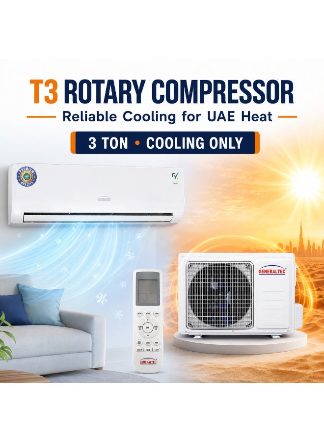 GENERALTEC 3 Ton Split Air Conditioner, T3 Rotary Compressor, Cooling Only, Fast Cooling, 4 Way Swing, Golden Fin, R410A, Remote Control, 220-240V, GSAC38NS, 1 Year Full & 5 Years Compressor Warranty 3250 W GSAC38NS White - Image 3