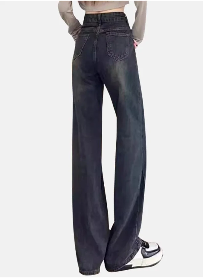 YUNIQEE Grey Cotton Straight Fit High-Rise Jeans