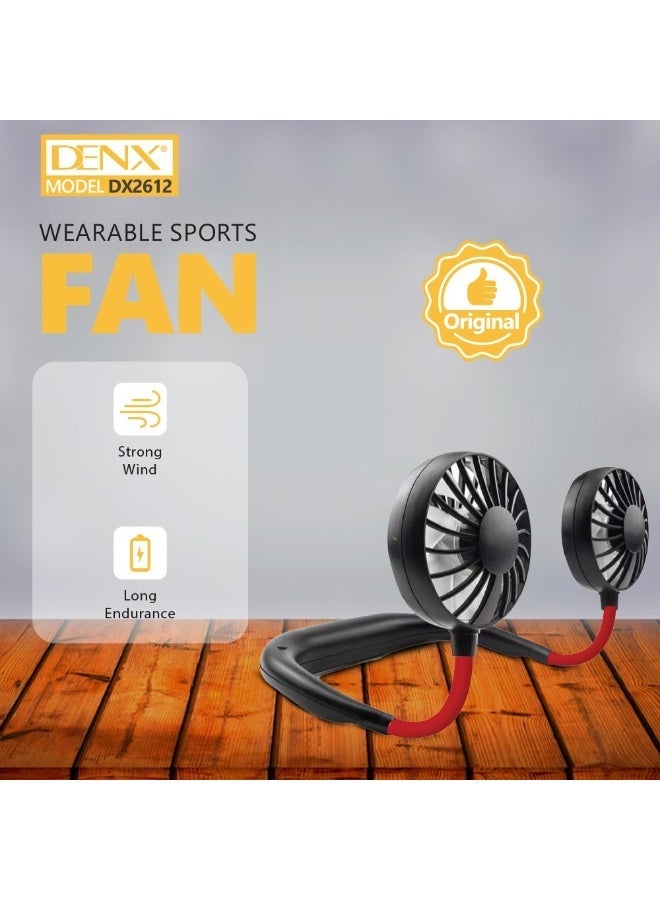 دينكس مروحة رقبة صغيرة محمولة قابلة لإعادة الشحن بدون استخدام اليدين ومروحة رياضية معلقة مع منفذ USB - Image 2