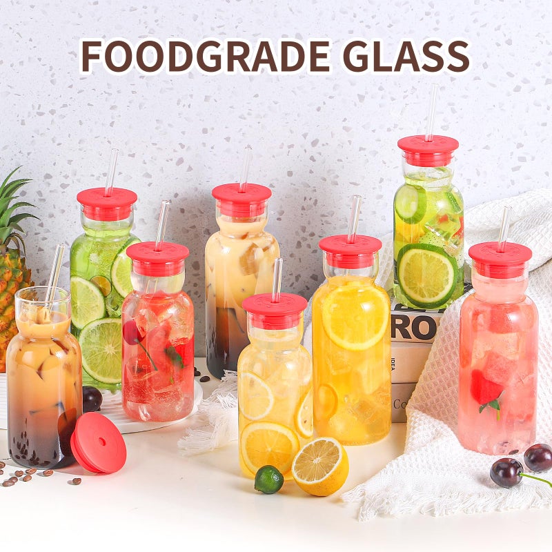 CWHHRN 24 Oz Glass Cup with Lid and Straw, Glass Tumbler, Vintage Glassware for Whiskey Cocktail Beer Juice, Glass Carafe with Lid (2 PACK) - Image 3
