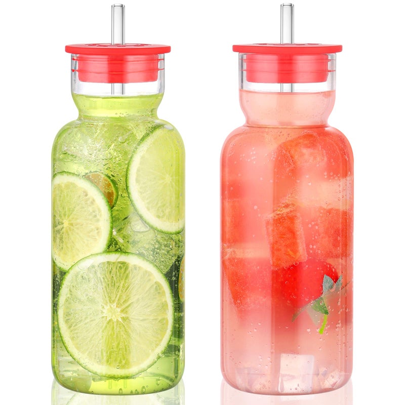 CWHHRN 24 Oz Glass Cup with Lid and Straw, Glass Tumbler, Vintage Glassware for Whiskey Cocktail Beer Juice, Glass Carafe with Lid (2 PACK) - Image 1