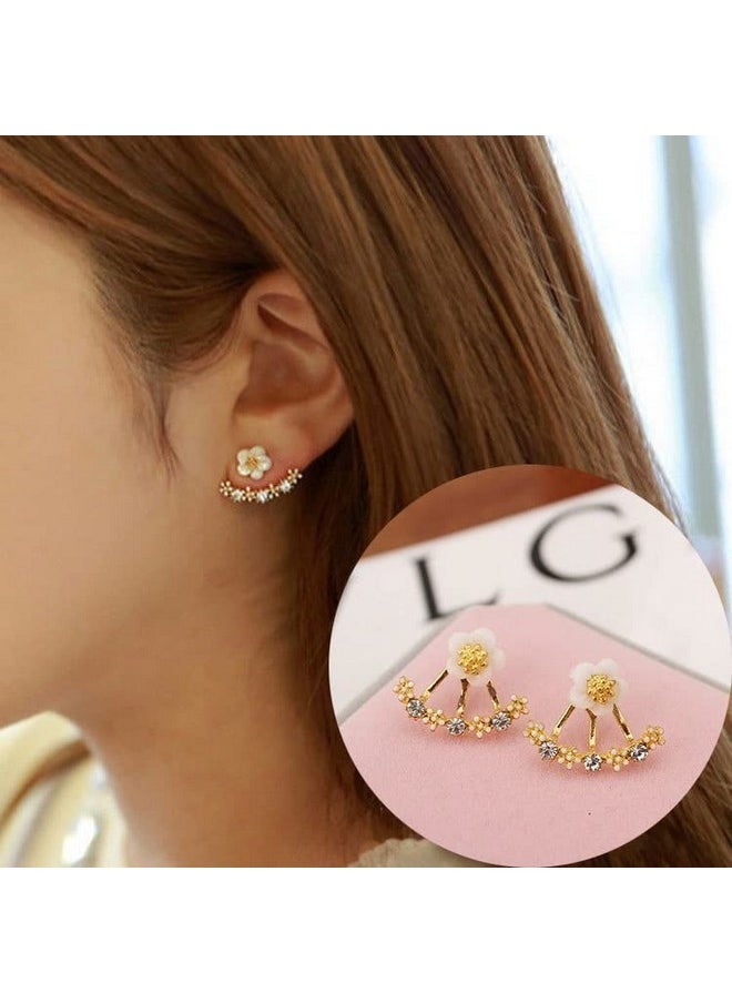 XINSHUN Women Fashion Accessories Crystal Stud Earrings Boucle D'Oreille Femme Flower Earrings Gold Bijoux Jewelry(Gold)  - Image 3