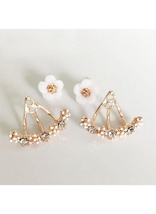 XINSHUN Women Fashion Accessories Crystal Stud Earrings Boucle D'Oreille Femme Flower Earrings Gold Bijoux Jewelry(Gold)  - Image 2