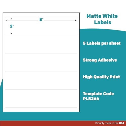 Premium Label Supply Matte White Water Bottle Stickers- NOT Waterproof – 8" x 2" – Laser/Inkjet Compatible – (5 per Sheet), 25 Sheets – 125 Total Adhesive Labels - Image 4