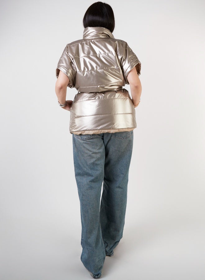 Women's long metallic leather vest - Image 2