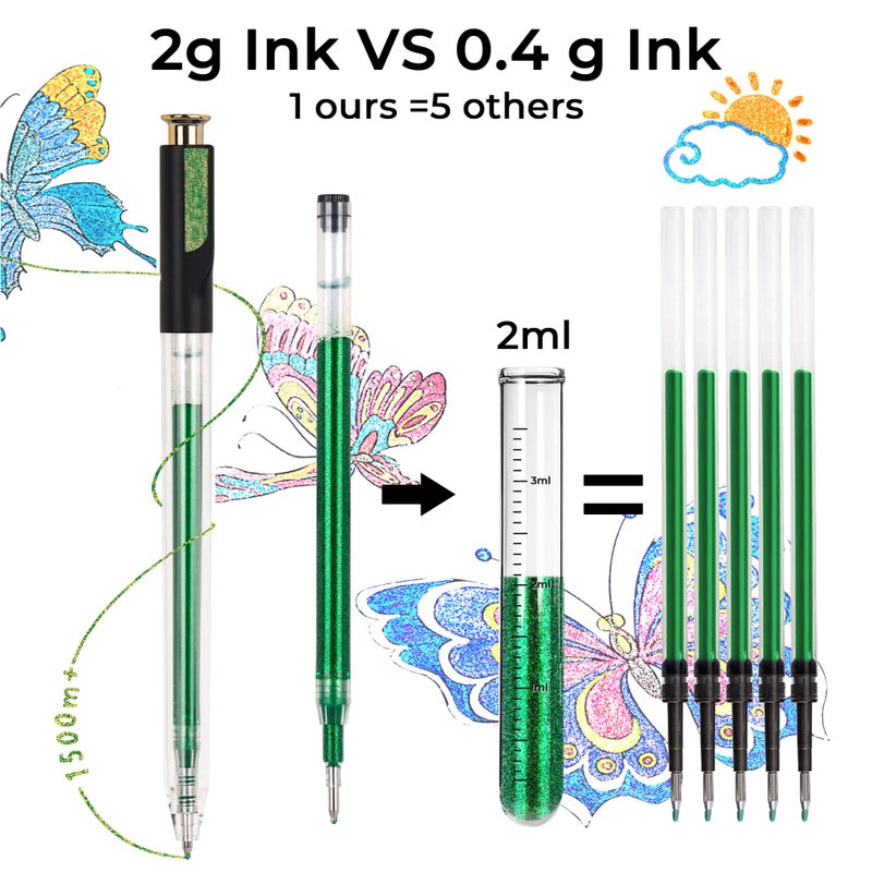 ZSCM Retractable Super Glitter Gel Pens, 12 Colors Large Capacity Metallic Sparkle Gel Ink Pens, 1 mm Fine Point Smooth Writing Color Pen for Adult Coloring Book Note Taking Aesthetic Art Supplies - Image 3