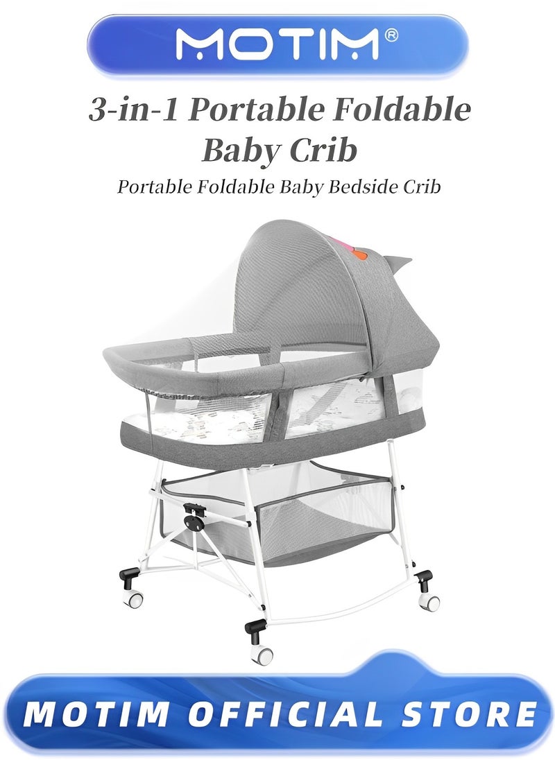 Motim Baby Bedside Crib Portable Newborn Bassinet Bedside Sleeper Portable Infant Travel Crib with Large Storage Basket Mosquito Shade Net and Memory Foam Mattress  - Image 1