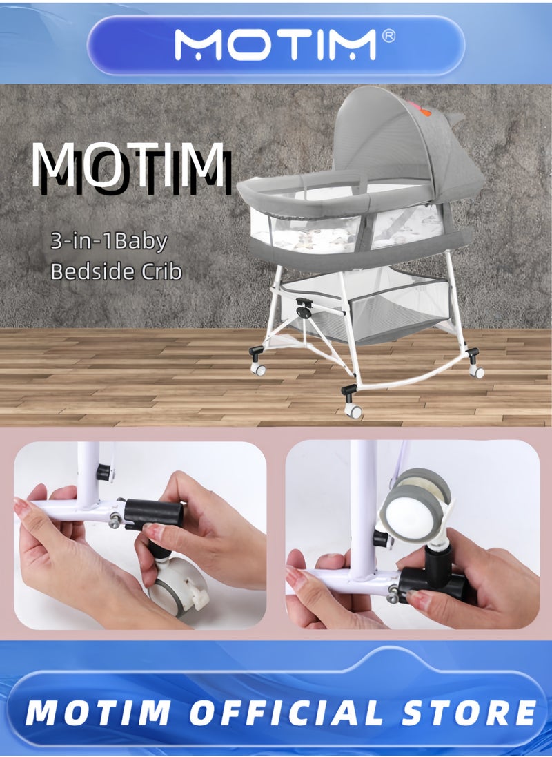 Motim Baby Bedside Crib Portable Newborn Bassinet Bedside Sleeper Portable Infant Travel Crib with Large Storage Basket Mosquito Shade Net and Memory Foam Mattress  - Image 2