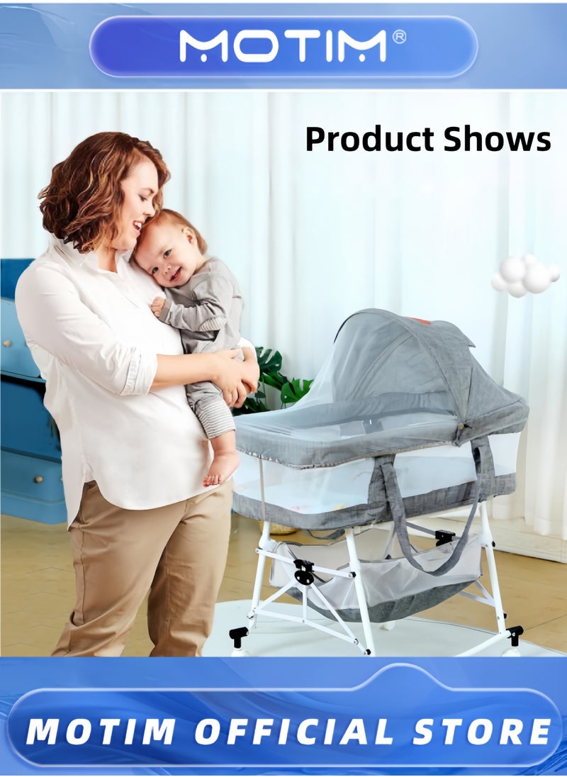 Motim Baby Bedside Crib Portable Newborn Bassinet Bedside Sleeper Portable Infant Travel Crib with Large Storage Basket Mosquito Shade Net and Memory Foam Mattress  - Image 5