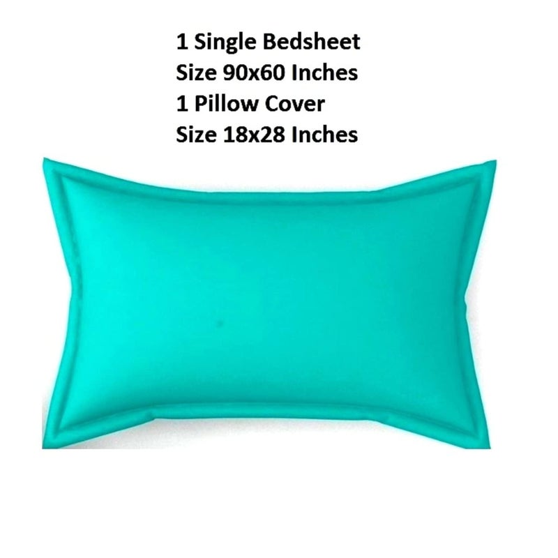 BROMWICK 220 TC Solid Microfiber Single Bedsheet with 1 Pillow Cover for Single Bed, Single Bed Bedsheet Size (90x60 Inch)-(Aqua Blue) - Image 2