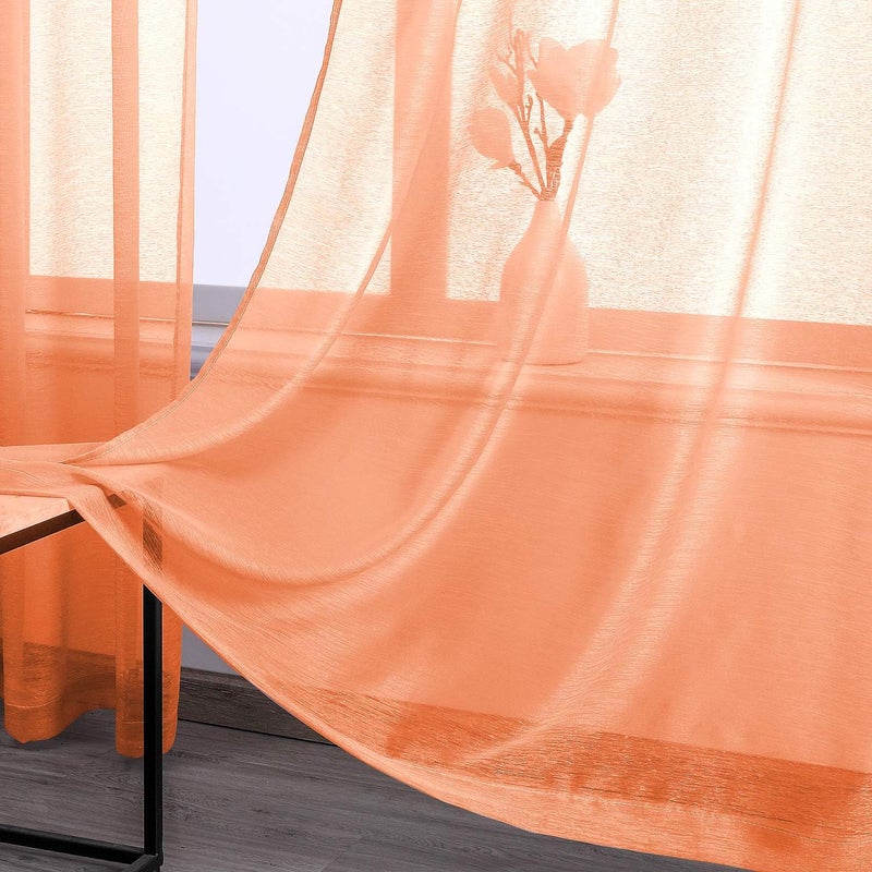 DONREN 2 Piece Luxury Textured Sheer Voile Window Treatment Curtain Grommet Panels for Bedroom 52 W x 84 L Orange - Image 2