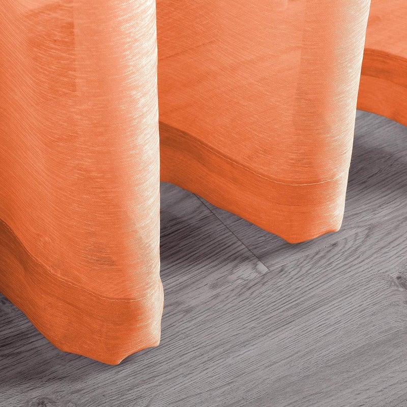 DONREN 2 Piece Luxury Textured Sheer Voile Window Treatment Curtain Grommet Panels for Bedroom 52 W x 84 L Orange - Image 4
