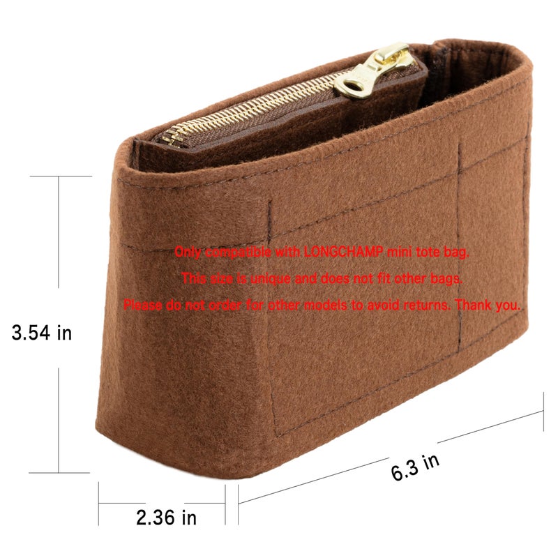 ATSEKTZ Mini Purse Organizer Insert for Longchamp Le Pliage Small Tote â€“ Felt Inner Bag Liner with Zipper Pocket, Lightweight Storage for Mini Handbags, Brown - Image 4