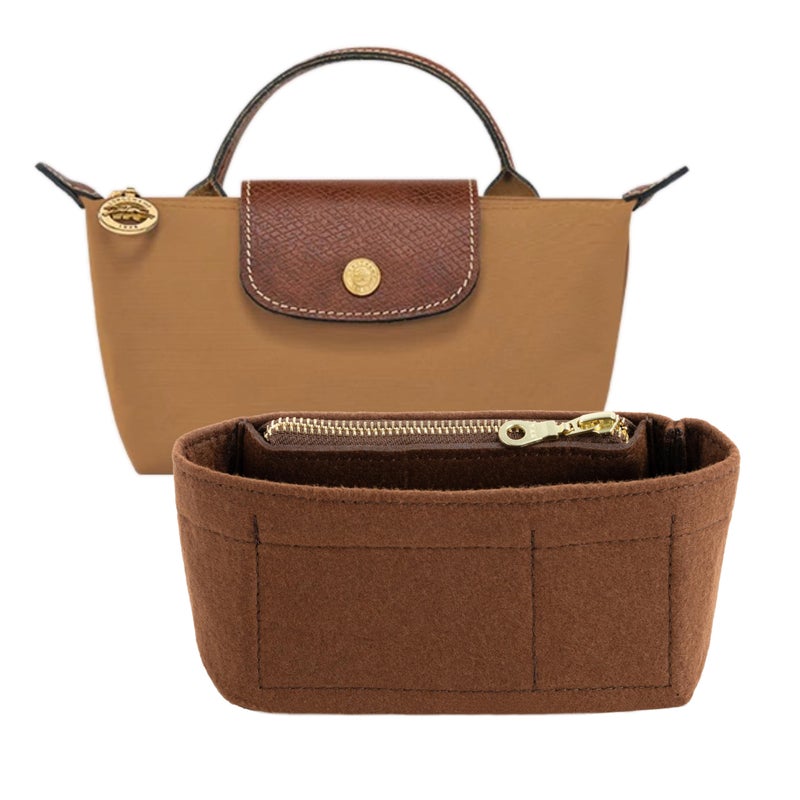 ATSEKTZ Mini Purse Organizer Insert for Longchamp Le Pliage Small Tote â€“ Felt Inner Bag Liner with Zipper Pocket, Lightweight Storage for Mini Handbags, Brown - Image 1