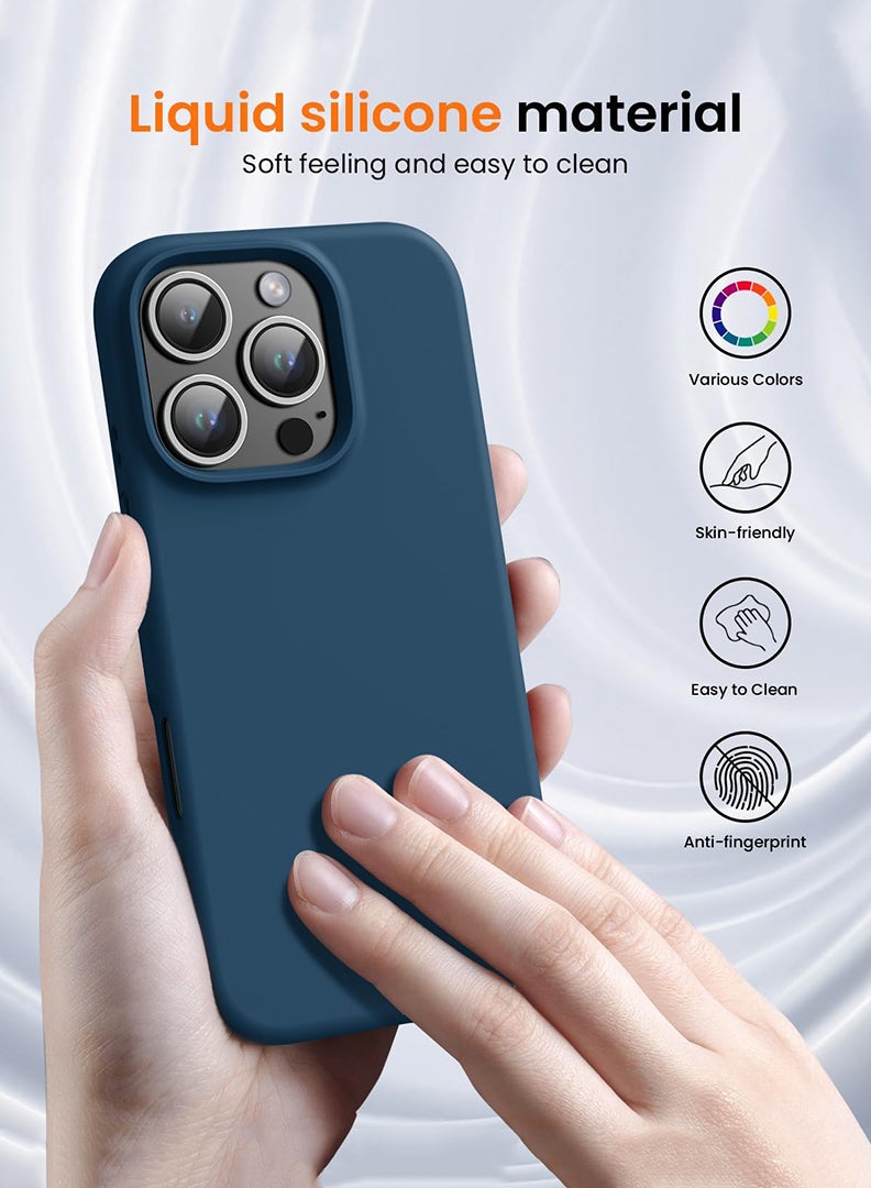 Theodor iPhone 16 Pro Blue Protective Slim Fit Case Liquid Silicone Cover with Full Body Protection Anti-Scratch Shockproof Case For iPhone - Work like a Captain  - Image 2