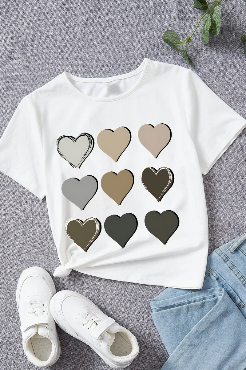 ONLYTRENDWEAR Childrens Heart Printed Cotton Tshirt 3-4 Years Old White