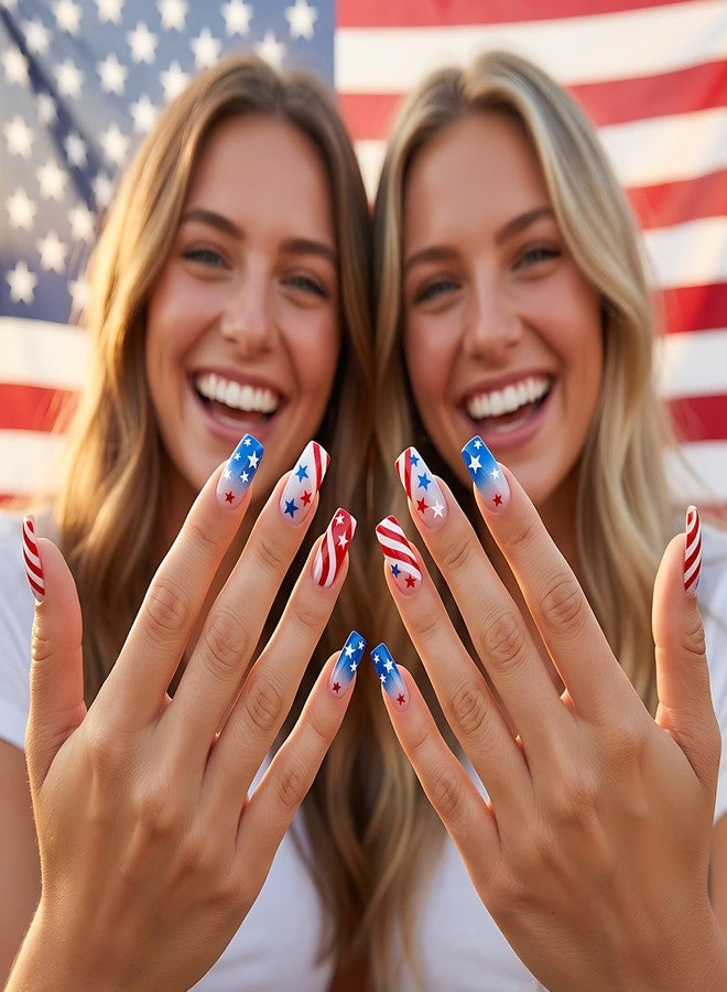 Asofelk 6PCS 4th of July Nail Stickers for Nail Art, 3D Self-Adhesive Star Nail Decals, Red White Blue Patriotic American Flag Designs, Independence Day Memorial Day Acrylic Nails Decoration for Women - Image 5