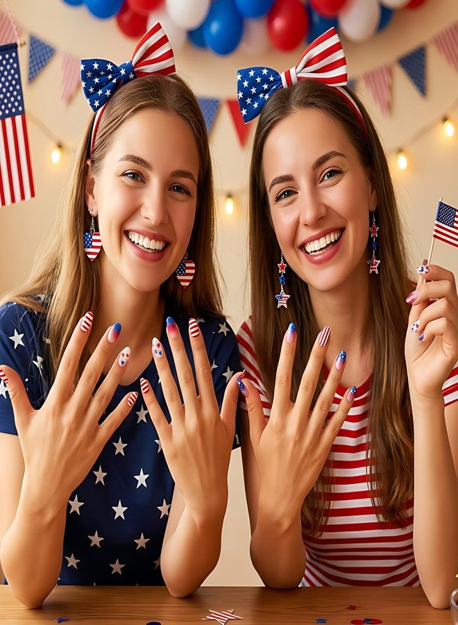 Asofelk 6PCS 4th of July Nail Stickers for Nail Art, 3D Self-Adhesive Star Nail Decals, Red White Blue Patriotic American Flag Designs, Independence Day Memorial Day Acrylic Nails Decoration for Women - Image 2