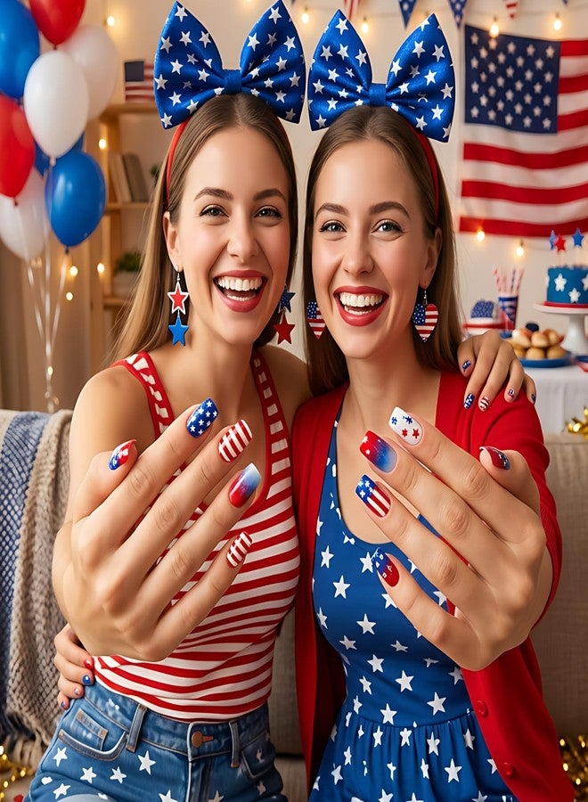 Asofelk 6PCS 4th of July Nail Stickers for Nail Art, 3D Self-Adhesive Star Nail Decals, Red White Blue Patriotic American Flag Designs, Independence Day Memorial Day Acrylic Nails Decoration for Women - Image 4