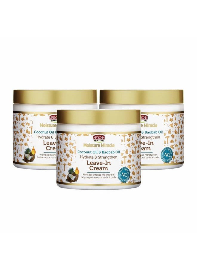 African Pride Moisture Miracle Coconut Oil & Baobab Oil Leave-In Cream - Provides Intense Moisture & Helps Repair Natural Coils & Curls, Hydrates & Strengthens, 15 oz (3 Pack)  - Image 1