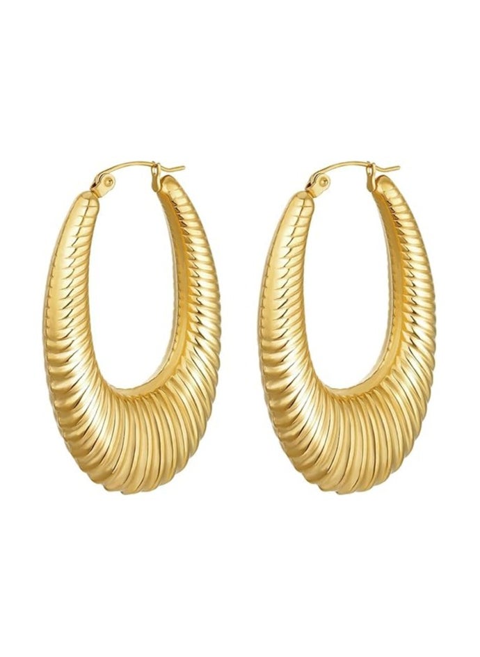 Fayrouz Jewellery 316L Stainless Steel Hoop Earrings for Women 18K Gold Plated, Round/Oval, Hypoallergenic, Fashion, Thick, Elegant, Lightweight, Luxury  - Image 1