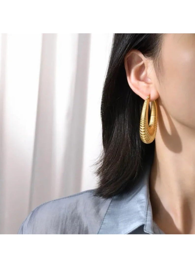 Fayrouz Jewellery 316L Stainless Steel Hoop Earrings for Women 18K Gold Plated, Round/Oval, Hypoallergenic, Fashion, Thick, Elegant, Lightweight, Luxury  - Image 2