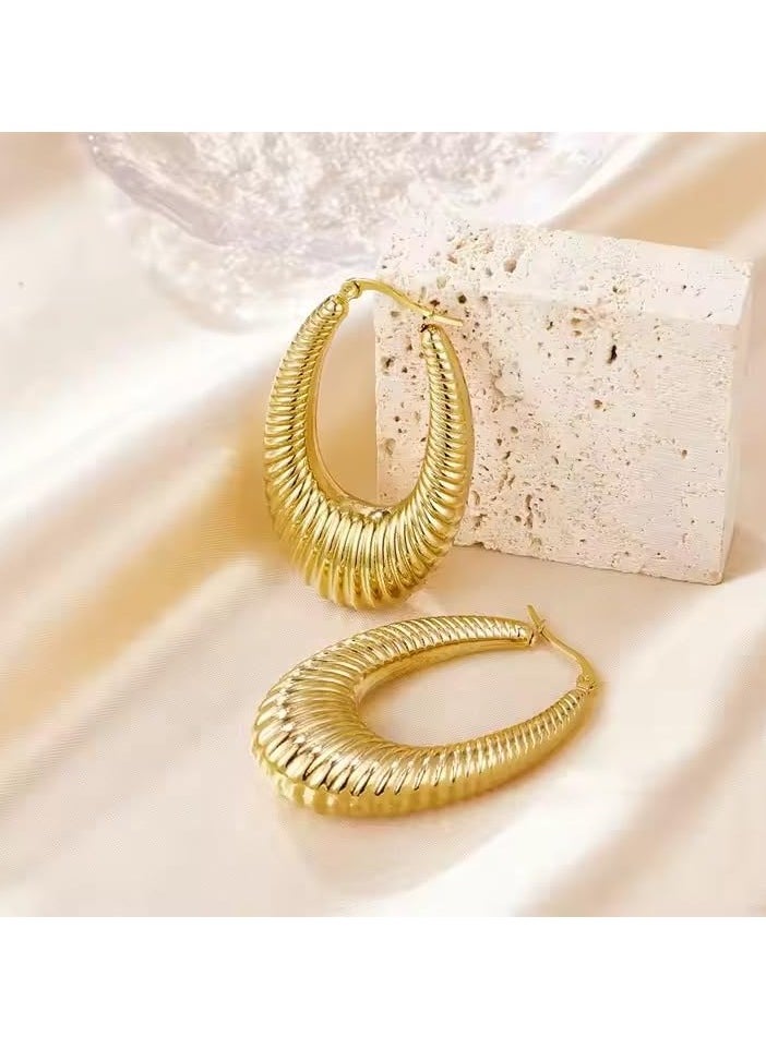 Fayrouz Jewellery 316L Stainless Steel Hoop Earrings for Women 18K Gold Plated, Round/Oval, Hypoallergenic, Fashion, Thick, Elegant, Lightweight, Luxury  - Image 3