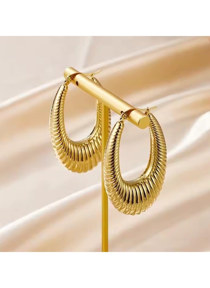 Fayrouz Jewellery 316L Stainless Steel Hoop Earrings for Women 18K Gold Plated, Round/Oval, Hypoallergenic, Fashion, Thick, Elegant, Lightweight, Luxury  - Image 4