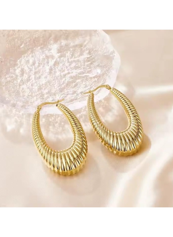 Fayrouz Jewellery 316L Stainless Steel Hoop Earrings for Women 18K Gold Plated, Round/Oval, Hypoallergenic, Fashion, Thick, Elegant, Lightweight, Luxury  - Image 5