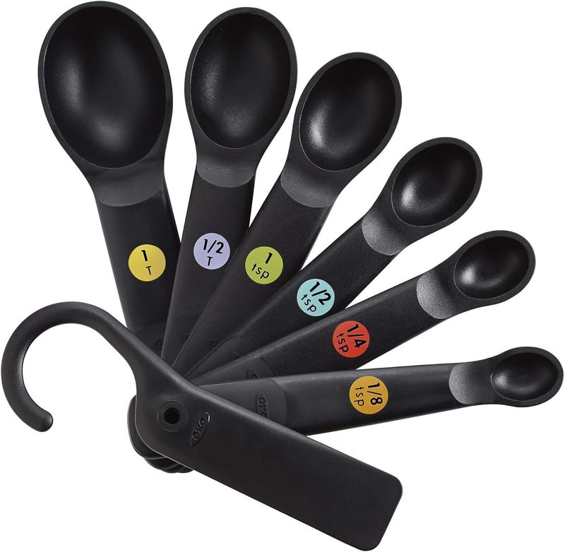 OXO Shock rubber edge GG 7 PC PLASTIC MEASURING SPOONS - SNAPS - BLACK - INTL Lightweight - Image 1