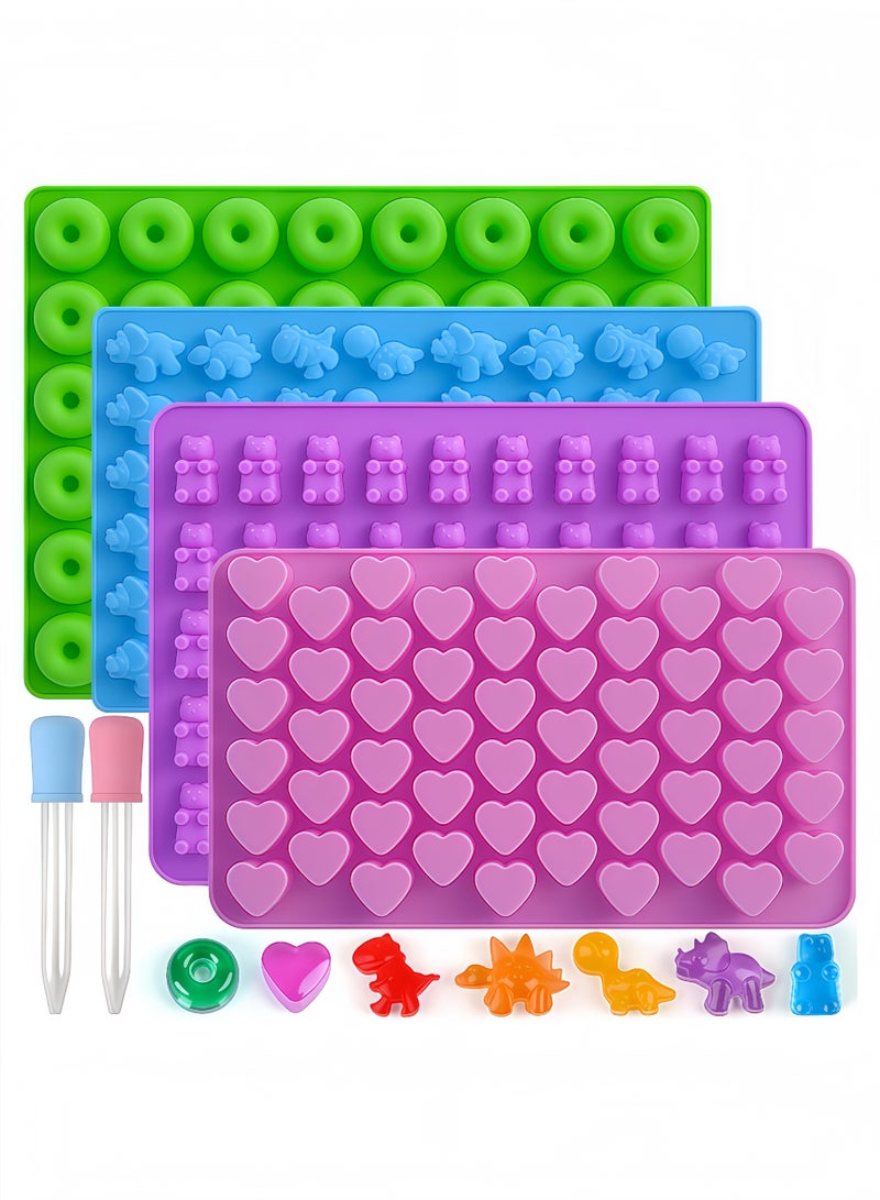 Peachjoy 4 Pack Silicone Gummy Bear Candy Molds , Including Bear Shape and Mini Donut, Non-stick Silicone Candy Molds with 2 Droppers for Jelly, Candy, Chocolate (Multicolour)  - Image 1
